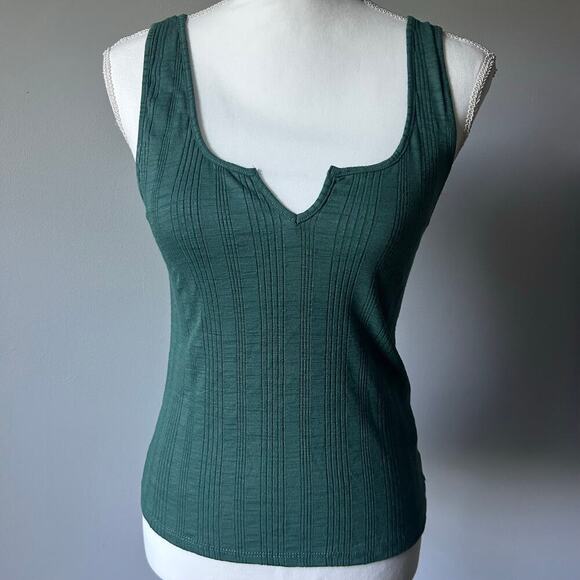 Pilcro Tops - Pilcro Anthropologie Dark Green Ribbed Notch Tank Top Size Small
